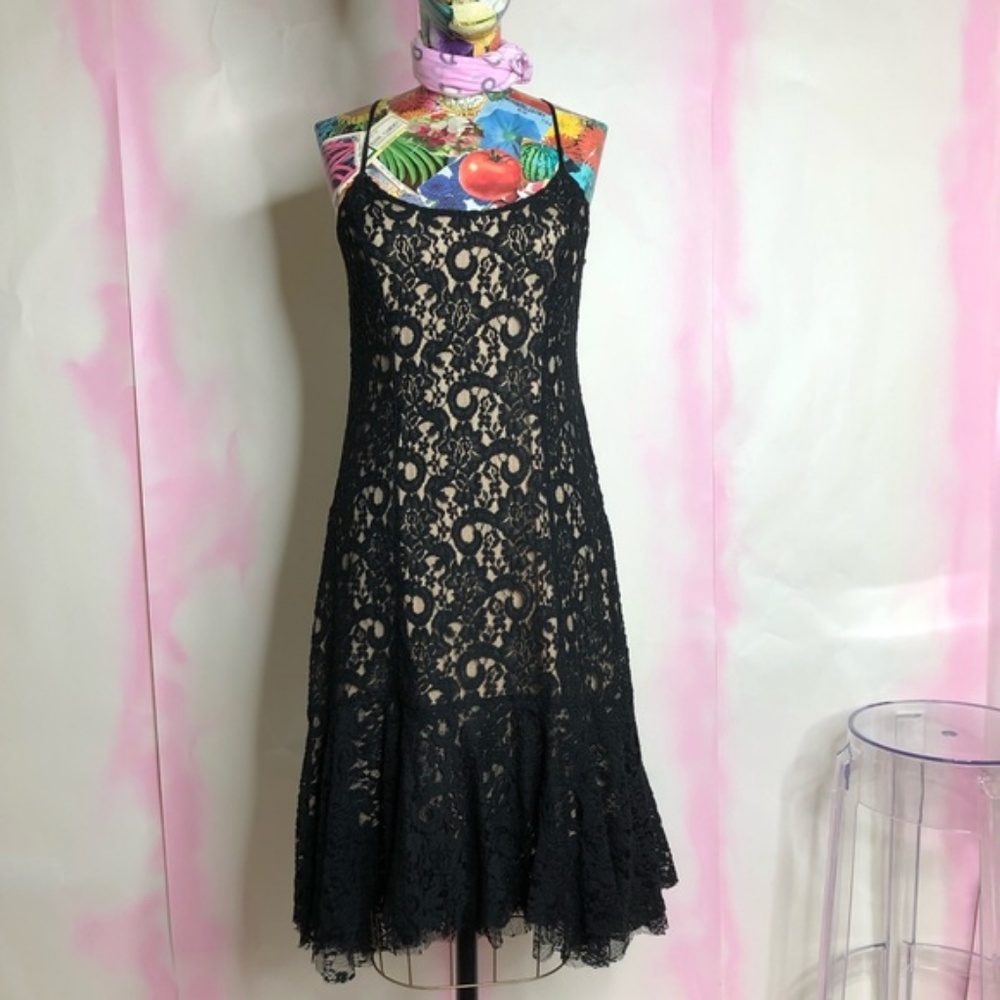 Anthro Cotrena Flounced Dress Lace Midi Trumpet - Picture 2 of 6